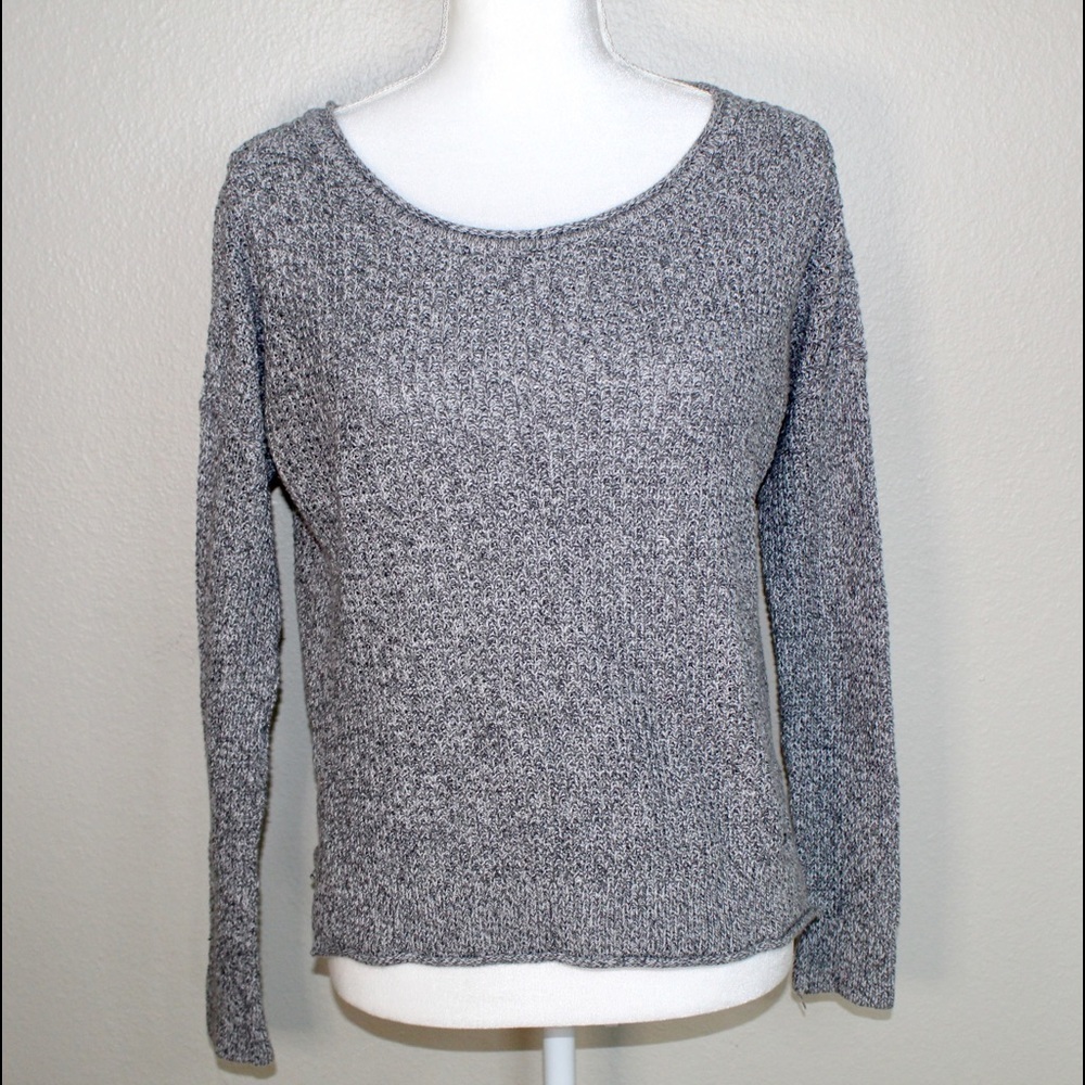 Hollister Grey Knitted Style Boat Neck Long Sleeve Top - Size Extra Small